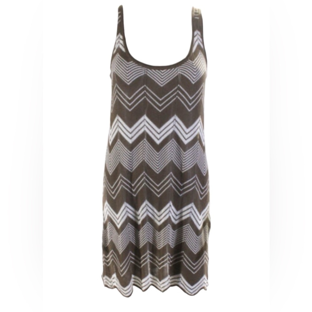 NWT BCBGMaxAzria Crochet Chevron Knit Dress Zig Zag Brown Large